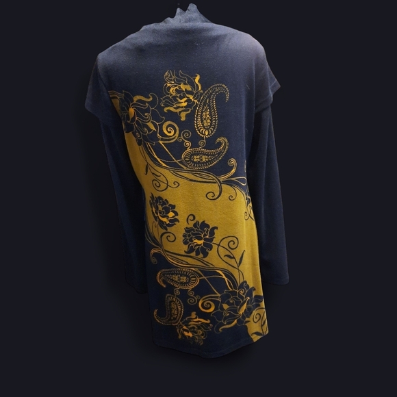 Dress M/L Paisley L/S Black And Yellow Gold RN#82312 - Picture 9 of 12